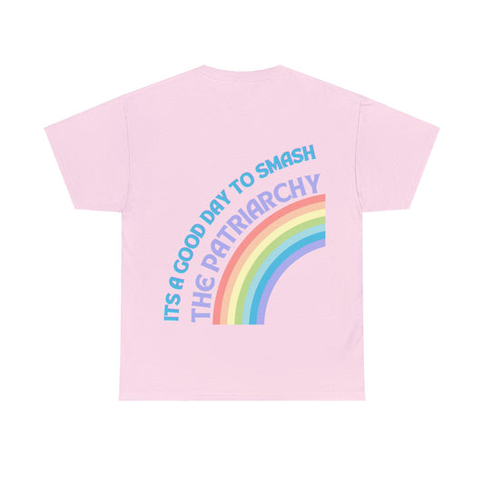 Unisex Heavy Cotton T-Shirt, It's a Good Day to Smash the Patriarchy, Feministisches Statement Shirt mit Regenbogenfarben, Unisex T-Shirt