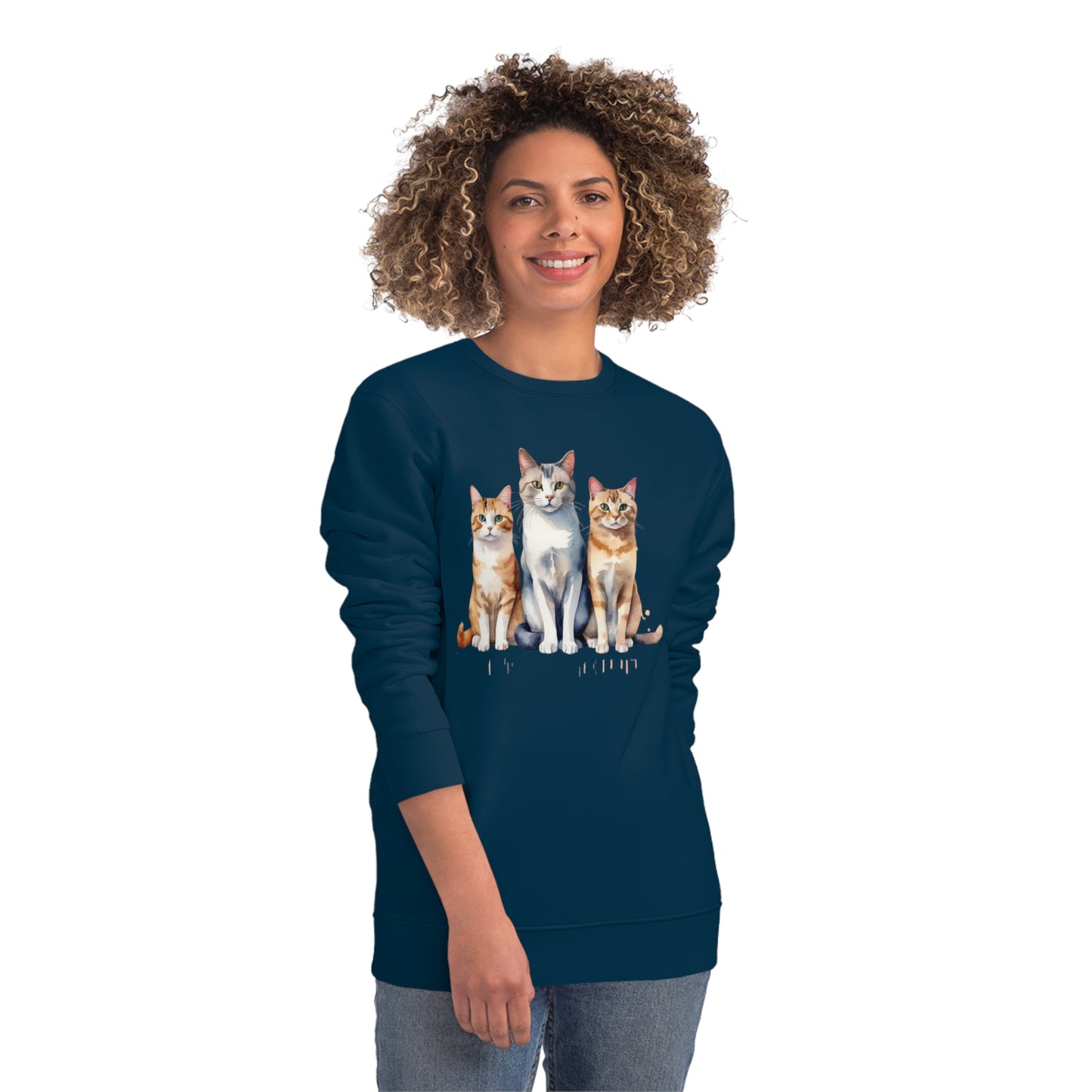 Bequemes klassisches Unisex-Sweatshirt für Katzenliebhaber, monochromes Sweatshirt, niedliches und langärmliges Katzenmotiv, Perserkatzen-Sweatshirt
