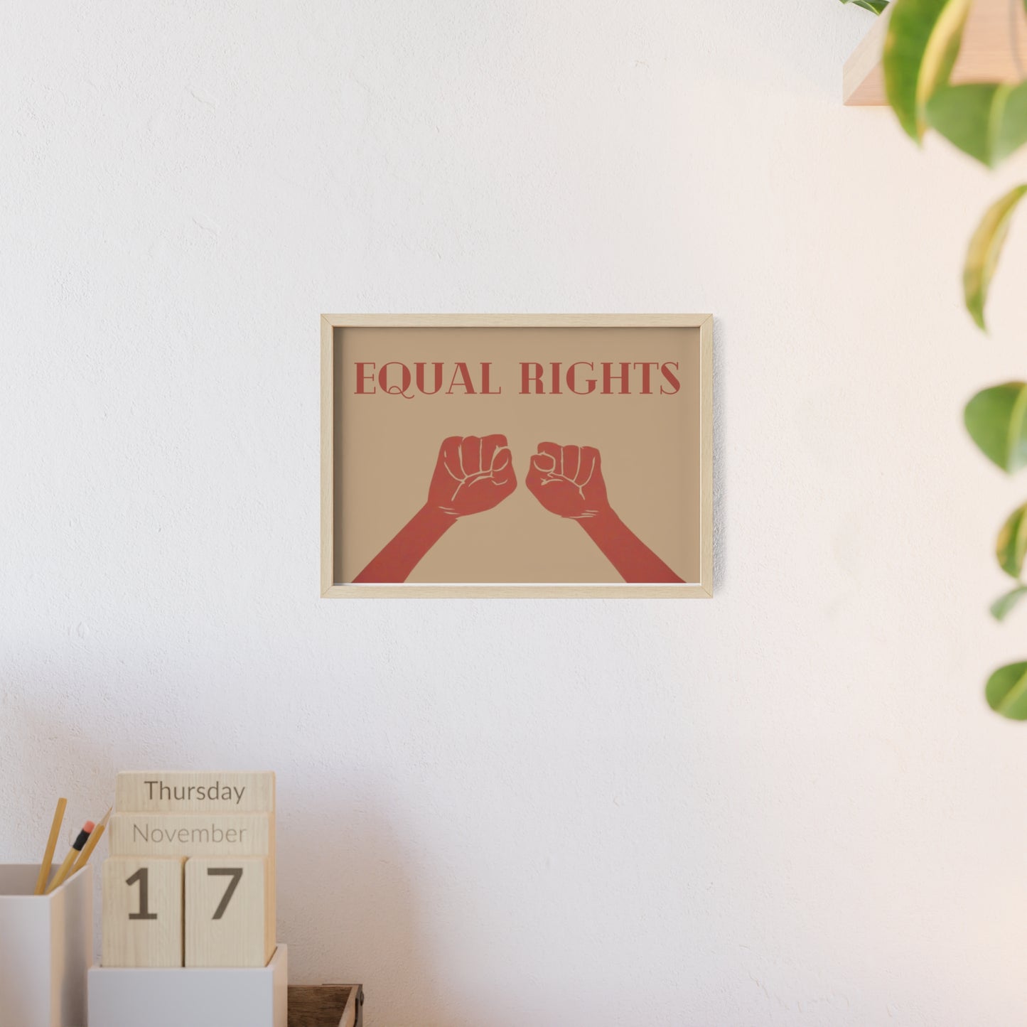 Wand-Manifest, Equal Rights Poster in Holzrahmen Schwarz und Weiß, Ästhetisches Poster Gleichberechtigung Wandkunst und Bürodekoration