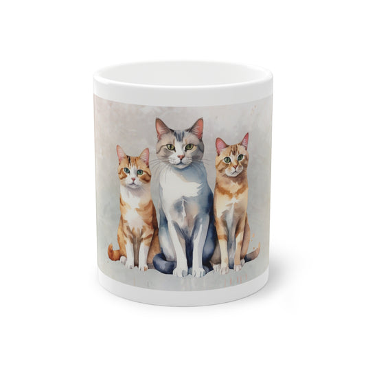 Drei niedliche Katzen-Kaffeebecher, 325 ml Keramik-Teebecher, Standardbecher für Katzenliebhaber, niedliche Mutter und Kätzchen Kaffeebecher